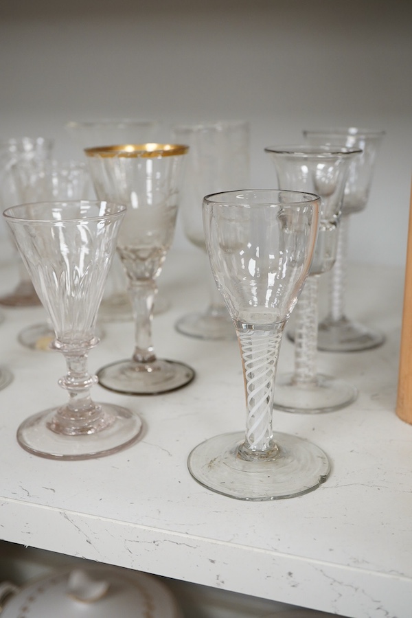 A collection of various Georgian and later wine glasses